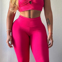 Pink Ribbed Leggings