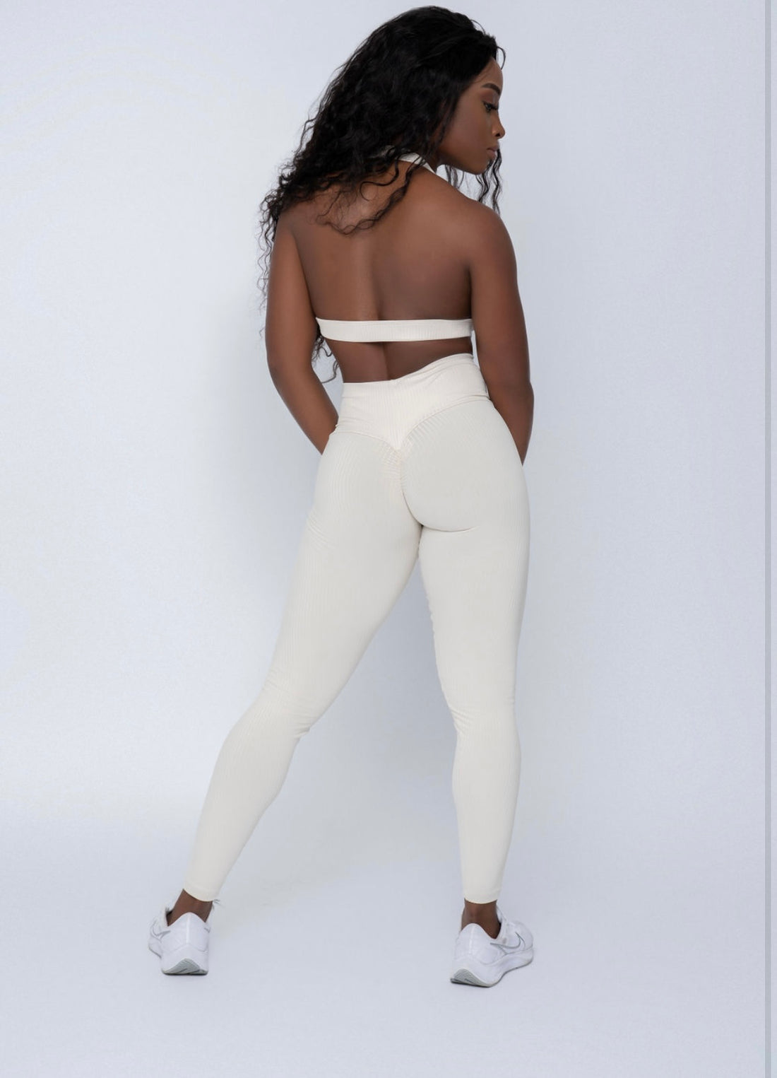 Missyempire ribbed racer neck crop top and high waisted legging co-ord in  cream | ASOS